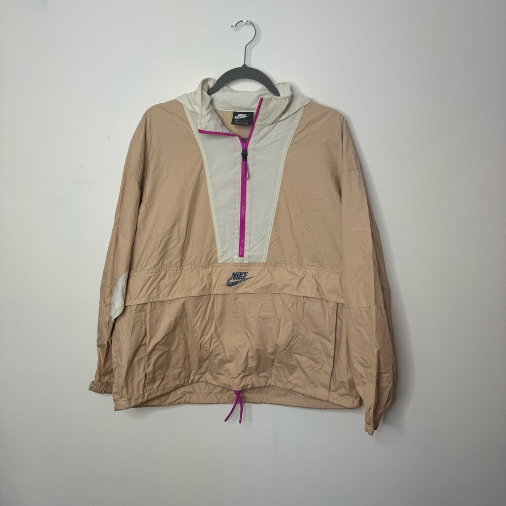 Nike Tan Windbreaker With Front Pocket and Adjustable Hood